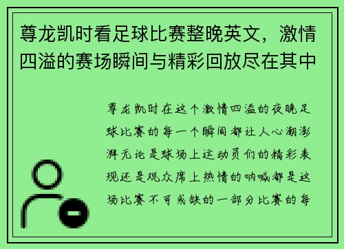 尊龙凯时看足球比赛整晚英文，激情四溢的赛场瞬间与精彩回放尽在其中