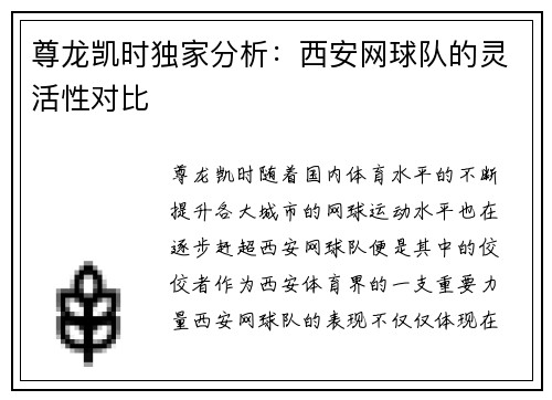 尊龙凯时独家分析：西安网球队的灵活性对比
