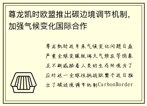 尊龙凯时欧盟推出碳边境调节机制，加强气候变化国际合作