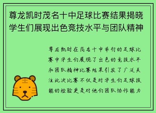 尊龙凯时茂名十中足球比赛结果揭晓学生们展现出色竞技水平与团队精神